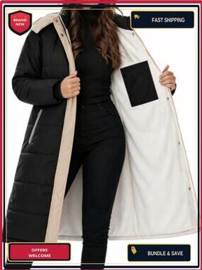 Long Puffer Coat Sherpa Lined Winter Jacket with Hood